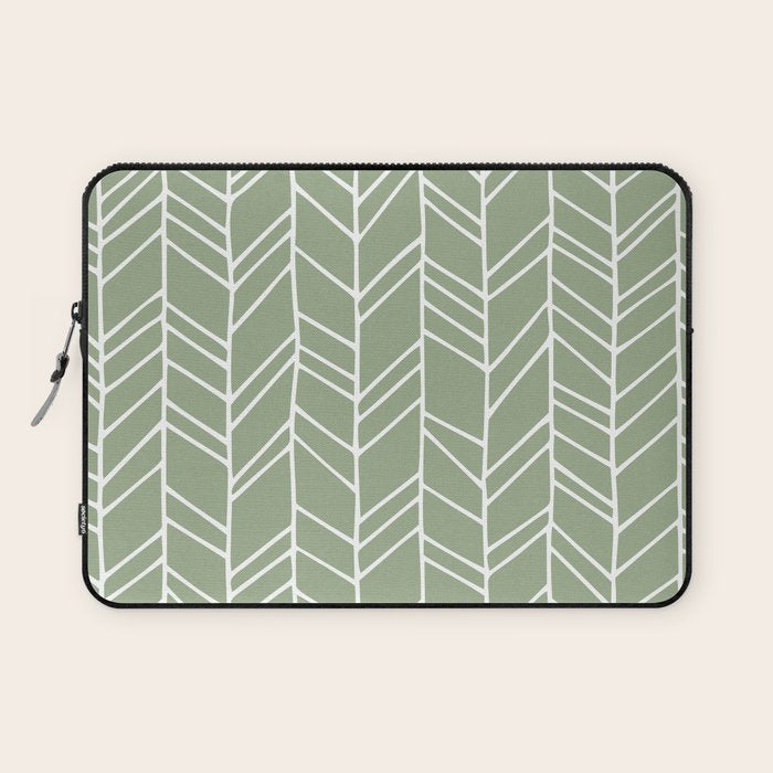 Rustic Herringbone in Sage Green Laptop Sleeve Gallery Image 1