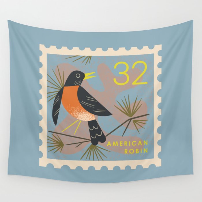 Robin Postage Stamp Wall Tapestry Gallery Image 4