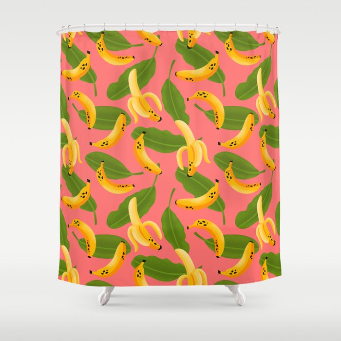 Banana Pattern on Pink Shower Curtain Gallery Image 1
