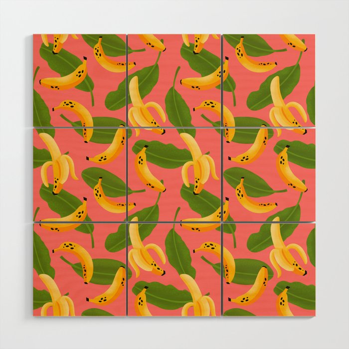 Banana Pattern on Pink Wood Wall Art Gallery Image 1