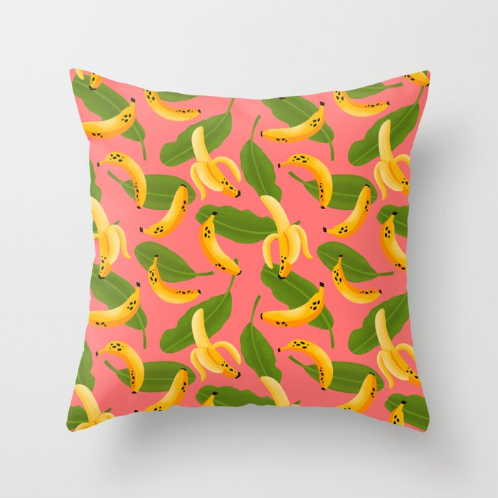 Banana Pattern on Pink Throw Pillow Gallery Image 1