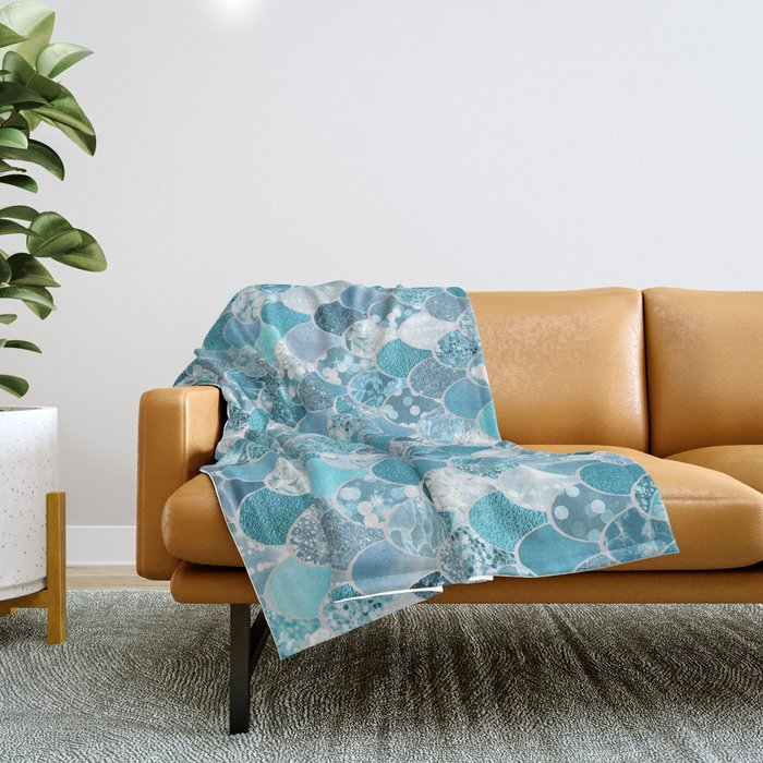 Cute Mermaid Scales, Teal and Aqua Throw Blanket Gallery Image 1