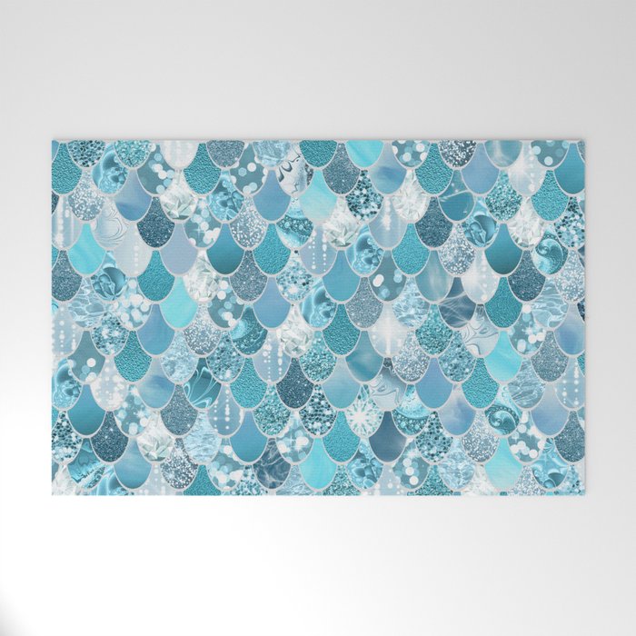 Cute Mermaid Scales, Teal and Aqua Welcome Mat Gallery Image 1
