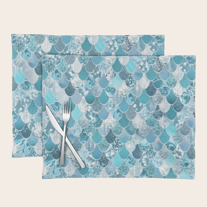 Cute Mermaid Scales, Teal and Aqua Placemat Gallery Image 1