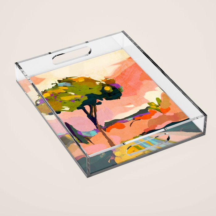 sundown with tree landscape Acrylic Tray Gallery Image 1