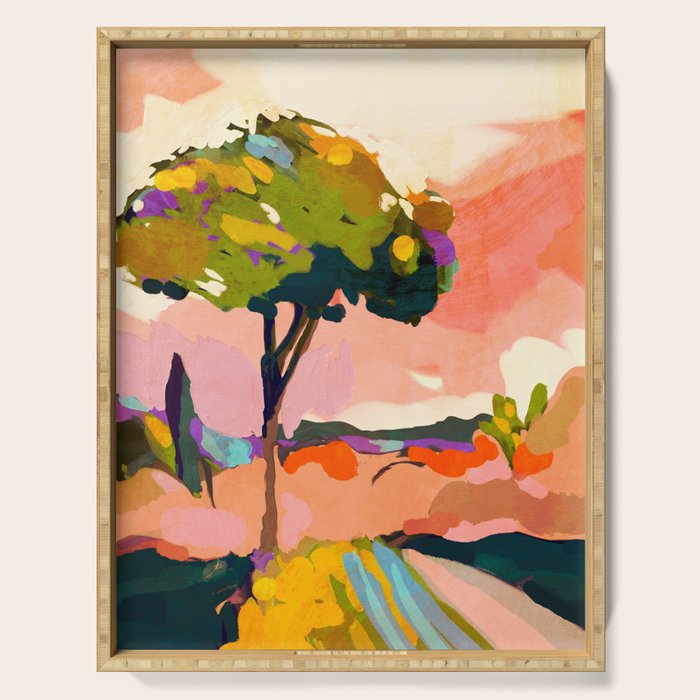 sundown with tree landscape Serving Tray Gallery Image 1
