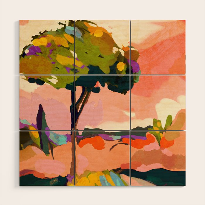 sundown with tree landscape Wood Wall Art Gallery Image 1