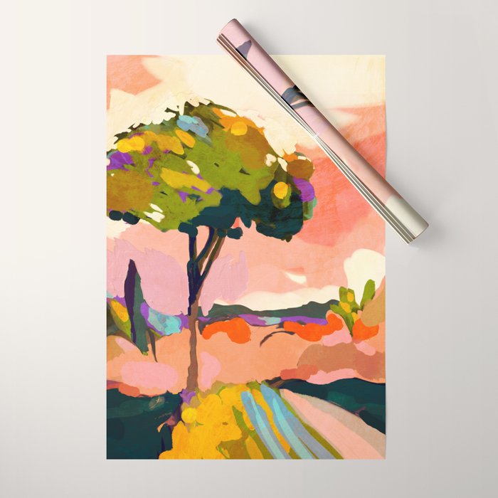 sundown with tree landscape Wrapping Paper Gallery Image 1