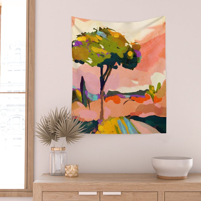 sundown with tree landscape Wall Tapestry Gallery Image 2