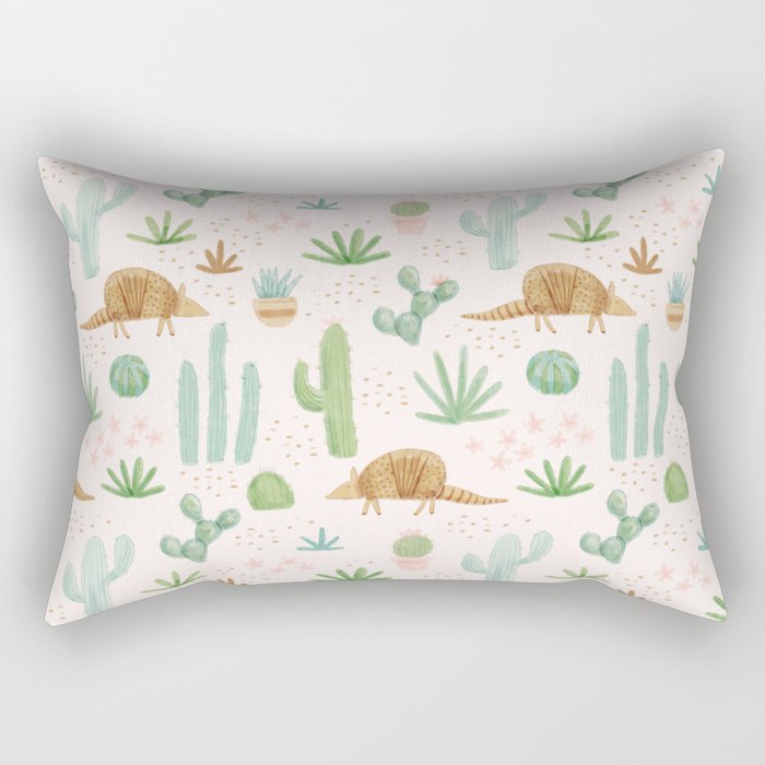 Armadillos in the Desert - Watercolor Rectangular Pillow Gallery Image 1