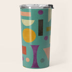 Playful Bauhaus geometric shapes on turquoise Travel Mug Gallery Image 2