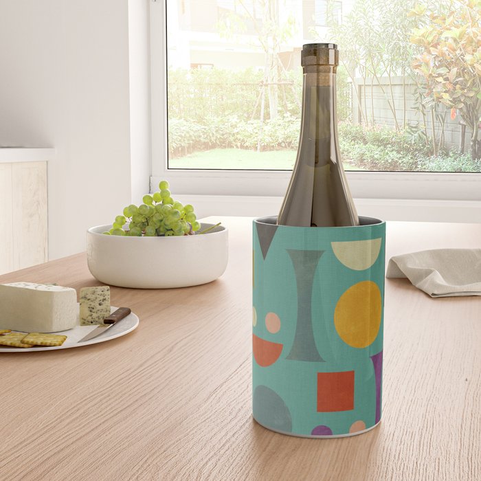 Playful Bauhaus geometric shapes on turquoise Wine Chiller Gallery Image 4