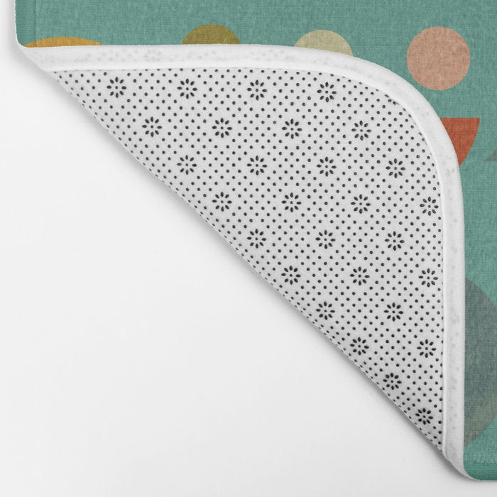 Playful Bauhaus geometric shapes on turquoise Bath Mat Gallery Image 2