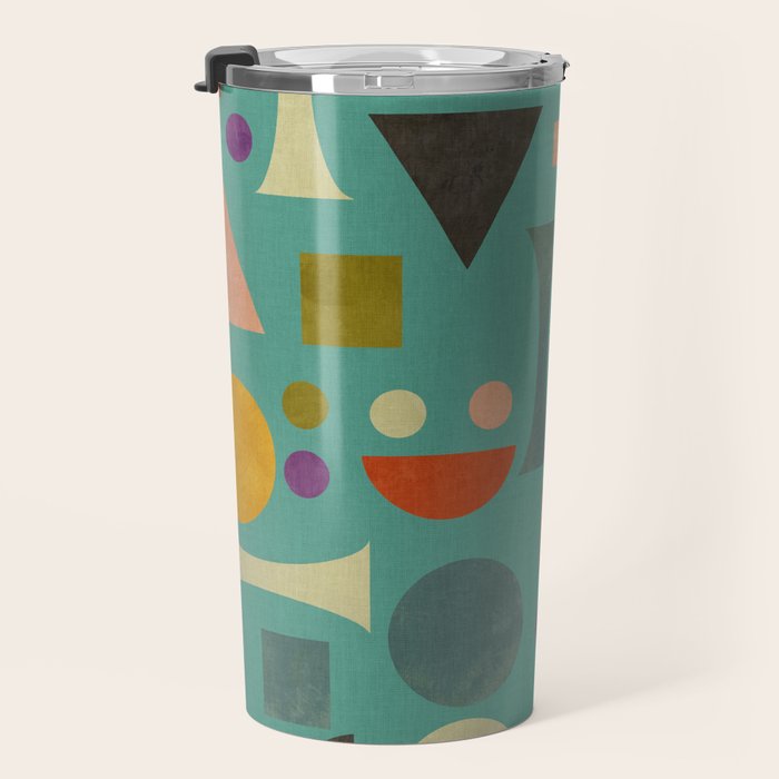 Playful Bauhaus geometric shapes on turquoise Travel Mug Gallery Image 3