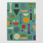 Playful Bauhaus geometric shapes on turquoise Poster Gallery Image 4