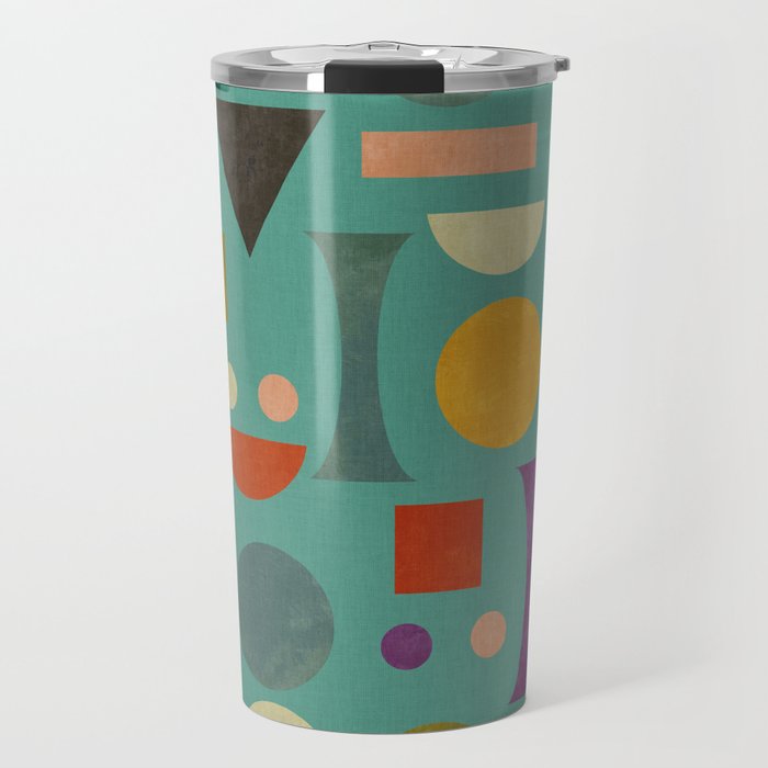 Playful Bauhaus geometric shapes on turquoise Travel Mug Gallery Image 1