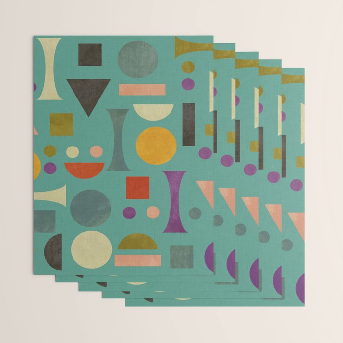 Playful Bauhaus geometric shapes on turquoise Wrapping Paper Gallery Image 3