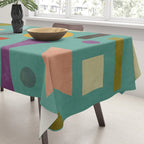 Playful Bauhaus geometric shapes on turquoise Tablecloth Gallery Image 3