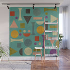 Playful Bauhaus geometric shapes on turquoise Wall Mural Gallery Image 1