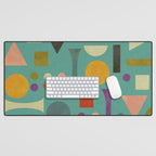 Playful Bauhaus geometric shapes on turquoise Desk Mat Gallery Image 1
