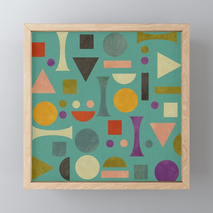 Playful Bauhaus geometric shapes on turquoise Mini Art Print Gallery Image 1