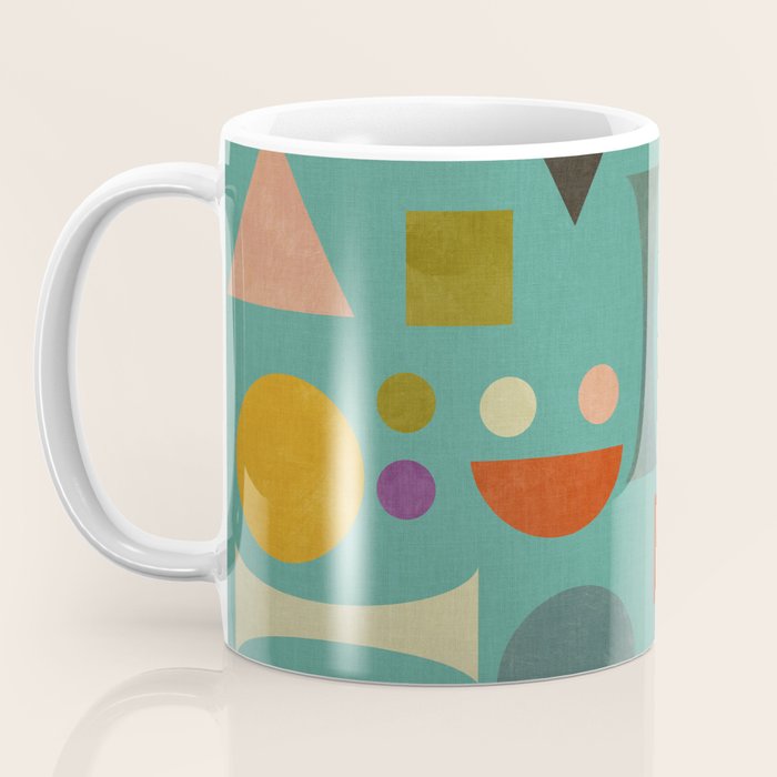 Playful Bauhaus geometric shapes on turquoise Coffee Mug Gallery Image 3