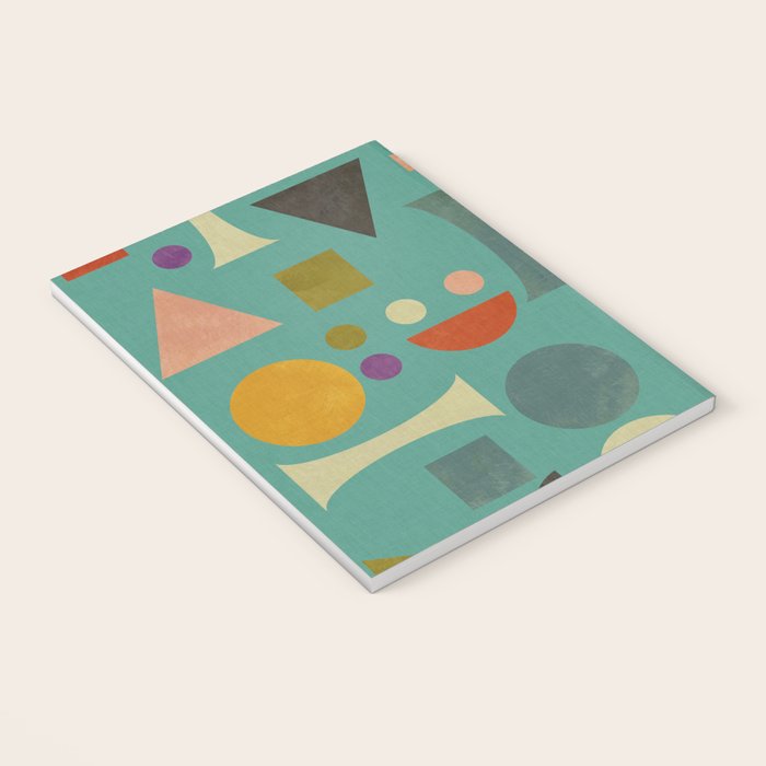 Playful Bauhaus geometric shapes on turquoise Notebook Gallery Image 3