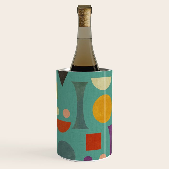 Playful Bauhaus geometric shapes on turquoise Wine Chiller Gallery Image 1