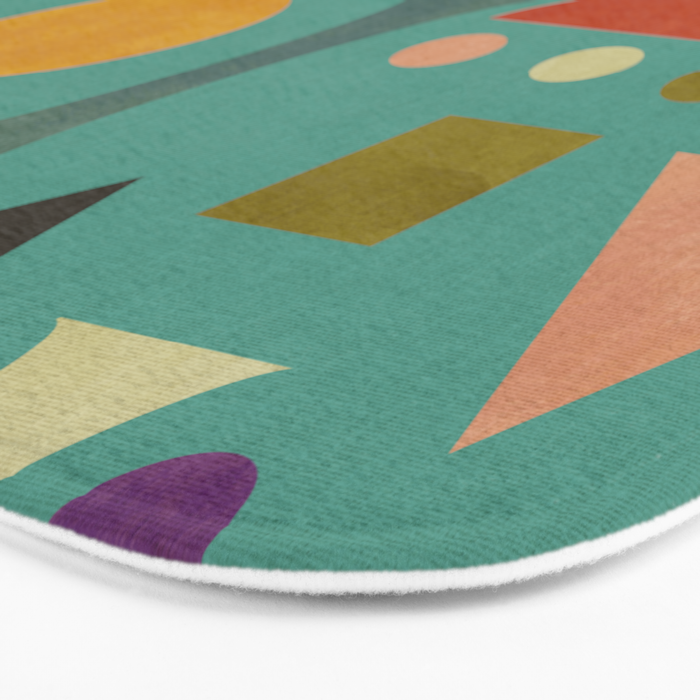 Playful Bauhaus geometric shapes on turquoise Bath Mat Gallery Image 3
