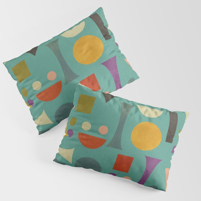Playful Bauhaus geometric shapes on turquoise Pillow Sham Gallery Image 3