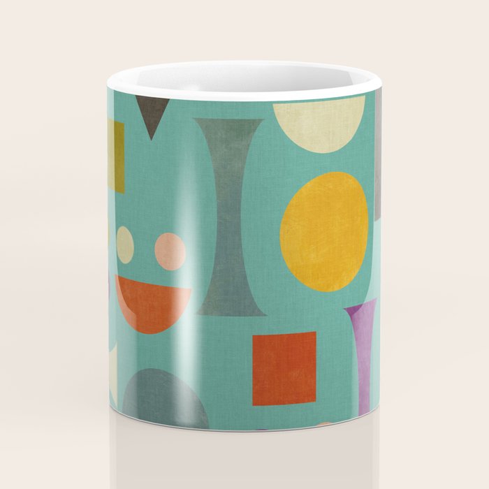 Playful Bauhaus geometric shapes on turquoise Coffee Mug Gallery Image 4