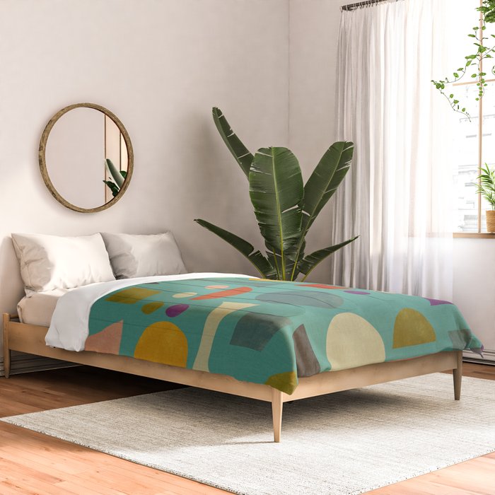 Playful Bauhaus geometric shapes on turquoise Comforter Gallery Image 2