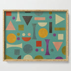 Playful Bauhaus geometric shapes on turquoise Serving Tray Gallery Image 1
