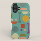 Playful Bauhaus geometric shapes on turquoise iPhone Case Gallery Image 1