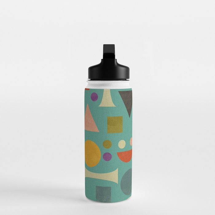 Playful Bauhaus geometric shapes on turquoise Water Bottle Gallery Image 3