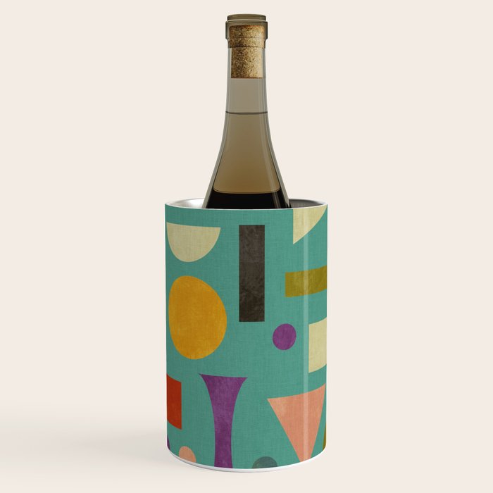 Playful Bauhaus geometric shapes on turquoise Wine Chiller Gallery Image 3