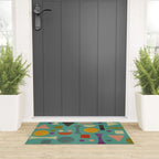 Playful Bauhaus geometric shapes on turquoise Welcome Mat Gallery Image 3