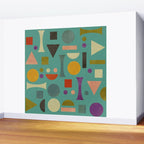 Playful Bauhaus geometric shapes on turquoise Wall Mural Gallery Image 2