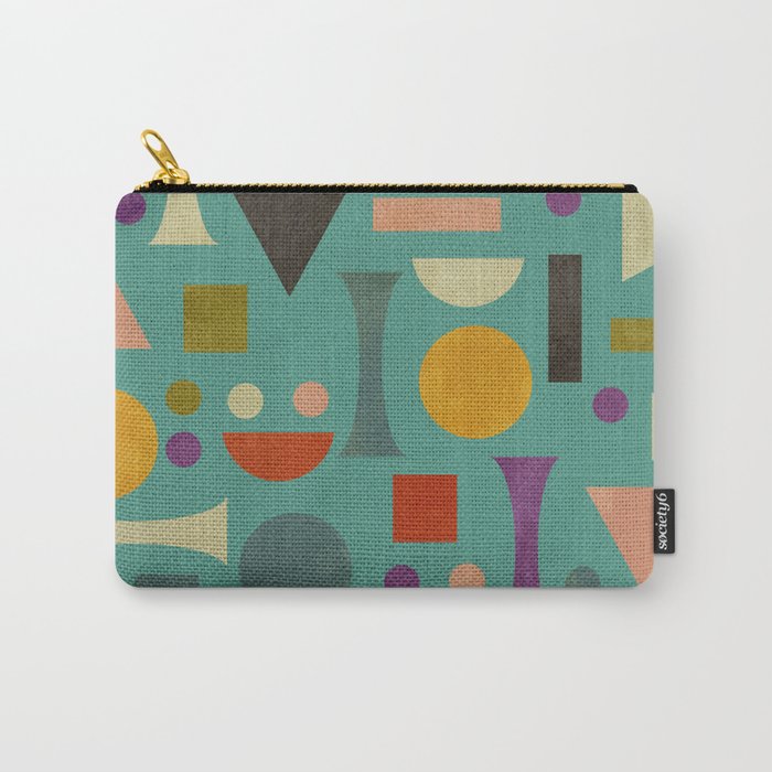Playful Bauhaus geometric shapes on turquoise Carry All Pouch Gallery Image 1