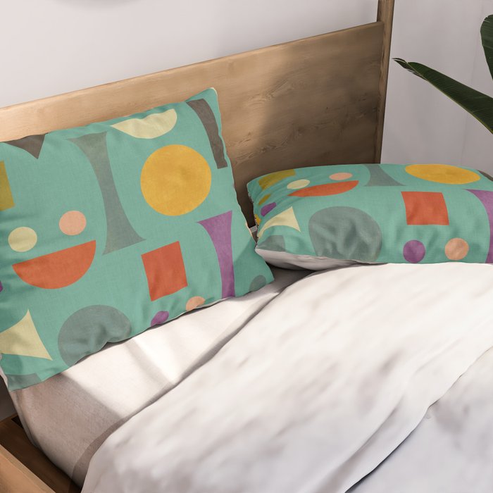Playful Bauhaus geometric shapes on turquoise Pillow Sham Gallery Image 2