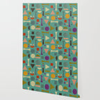 Playful Bauhaus geometric shapes on turquoise Wallpaper Gallery Image 2