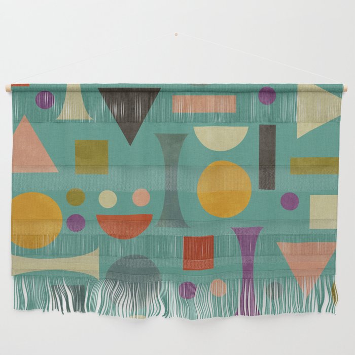 Playful Bauhaus geometric shapes on turquoise Wall Hanging Gallery Image 1