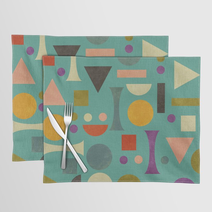 Playful Bauhaus geometric shapes on turquoise Placemat Gallery Image 1