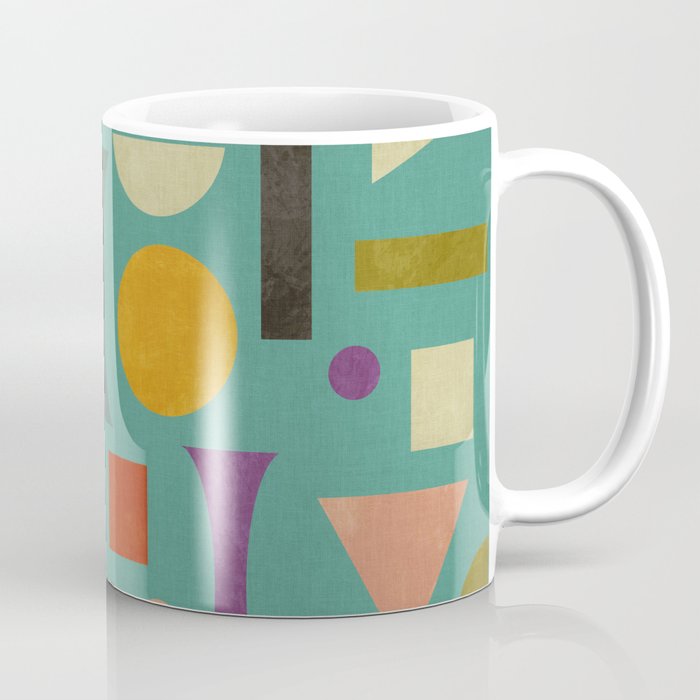 Playful Bauhaus geometric shapes on turquoise Coffee Mug Gallery Image 1
