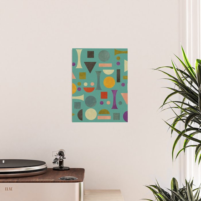 Playful Bauhaus geometric shapes on turquoise Poster Gallery Image 2