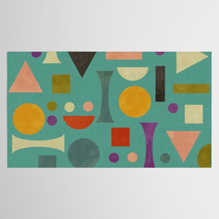 Playful Bauhaus geometric shapes on turquoise Tablecloth Gallery Image 2