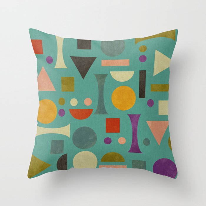 Playful Bauhaus geometric shapes on turquoise Throw Pillow Gallery Image 6