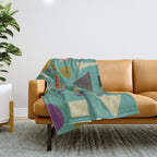 Playful Bauhaus geometric shapes on turquoise Throw Blanket Gallery Image 1