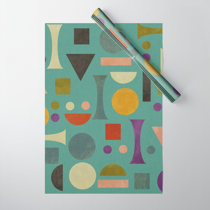 Playful Bauhaus geometric shapes on turquoise Wrapping Paper Gallery Image 1