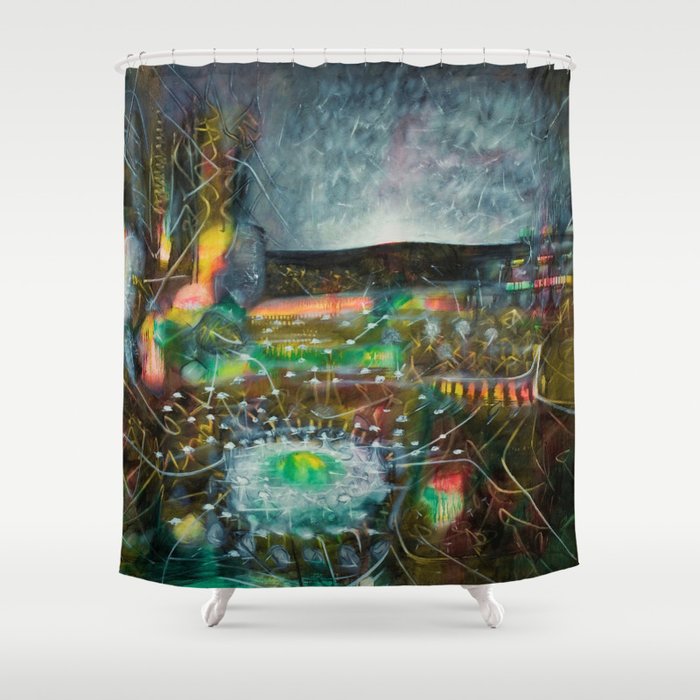 To Cover the Earth with a New Dew, Northern Lights fantastical landscape painting by Robert Matta Shower Curtain Gallery Image 1